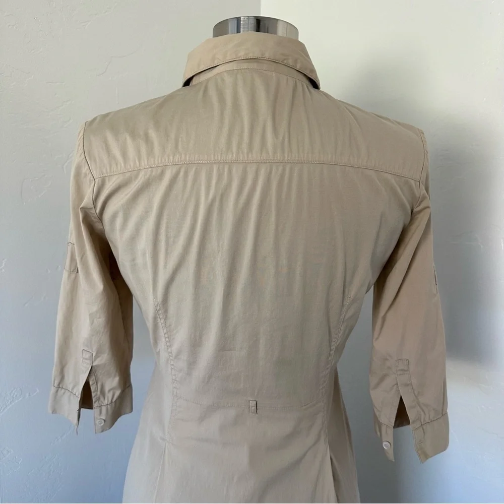 Tory Burch Tan 3/4 Sleeve Button Down Shirt Dress Size 2